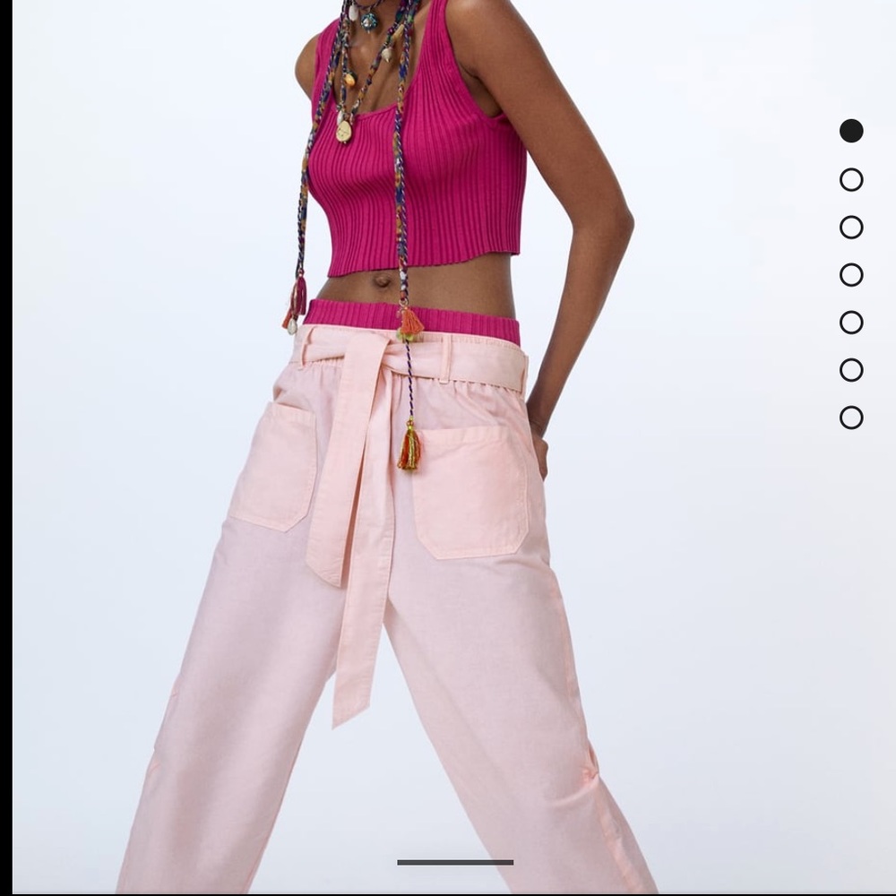 Zara pink high waisted jogging pants with belt - Picture 2 of 6